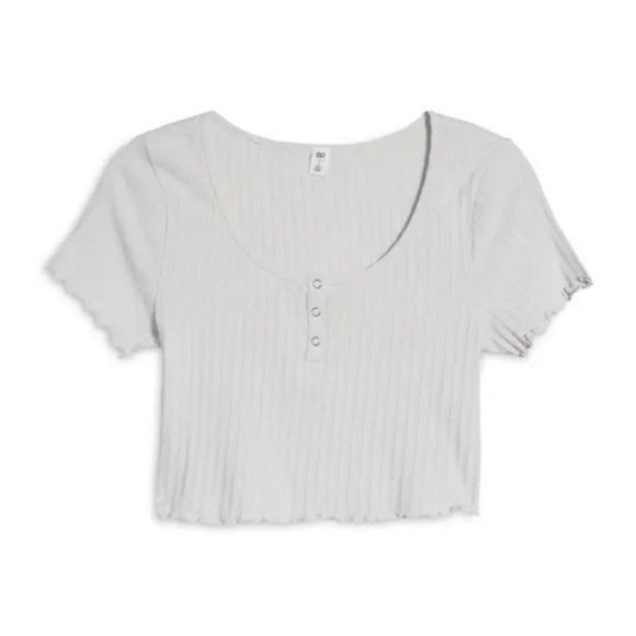 BP. Pointelle Rib Crop Henley in Grey Fog - NWT - Picture 2 of 3